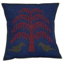 Indian Fir Tree Applique Pillow Cover - Navy/Maroon
